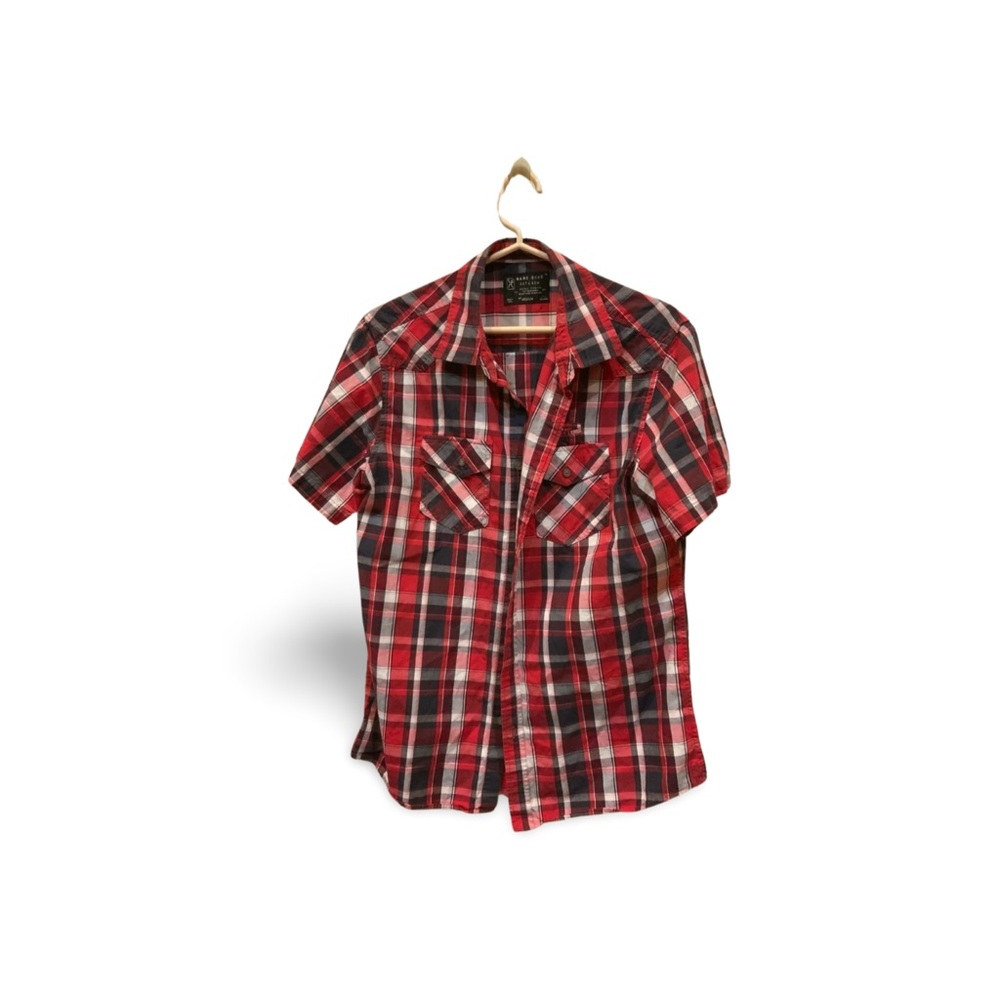 Marc Ecko Cut & Sew Plaid Short Sleeve Button-Up Shirt - Size Medium